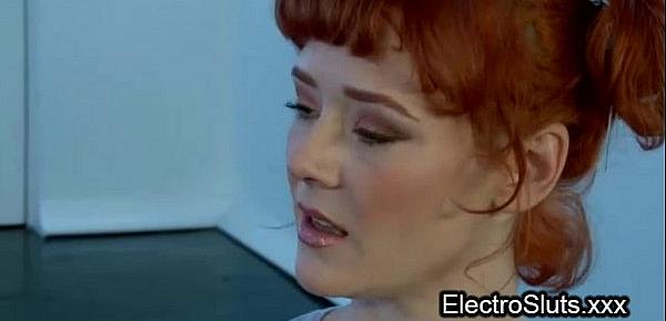  Strapped wired redhead femdom electro shocked